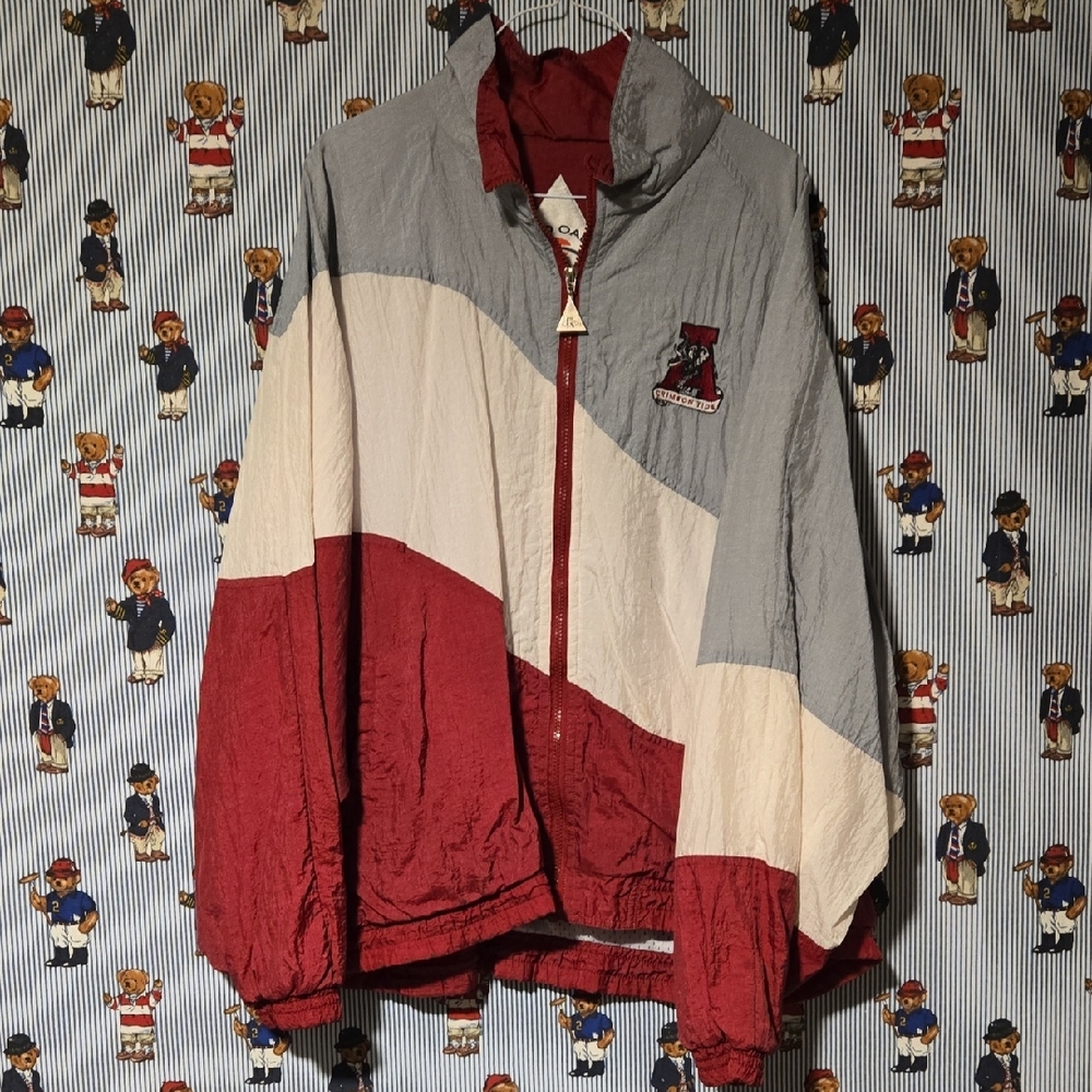 Vintage Crimson Tide Colorblock Windbreaker Nylon Zip Jacket Large Red Oak Sport